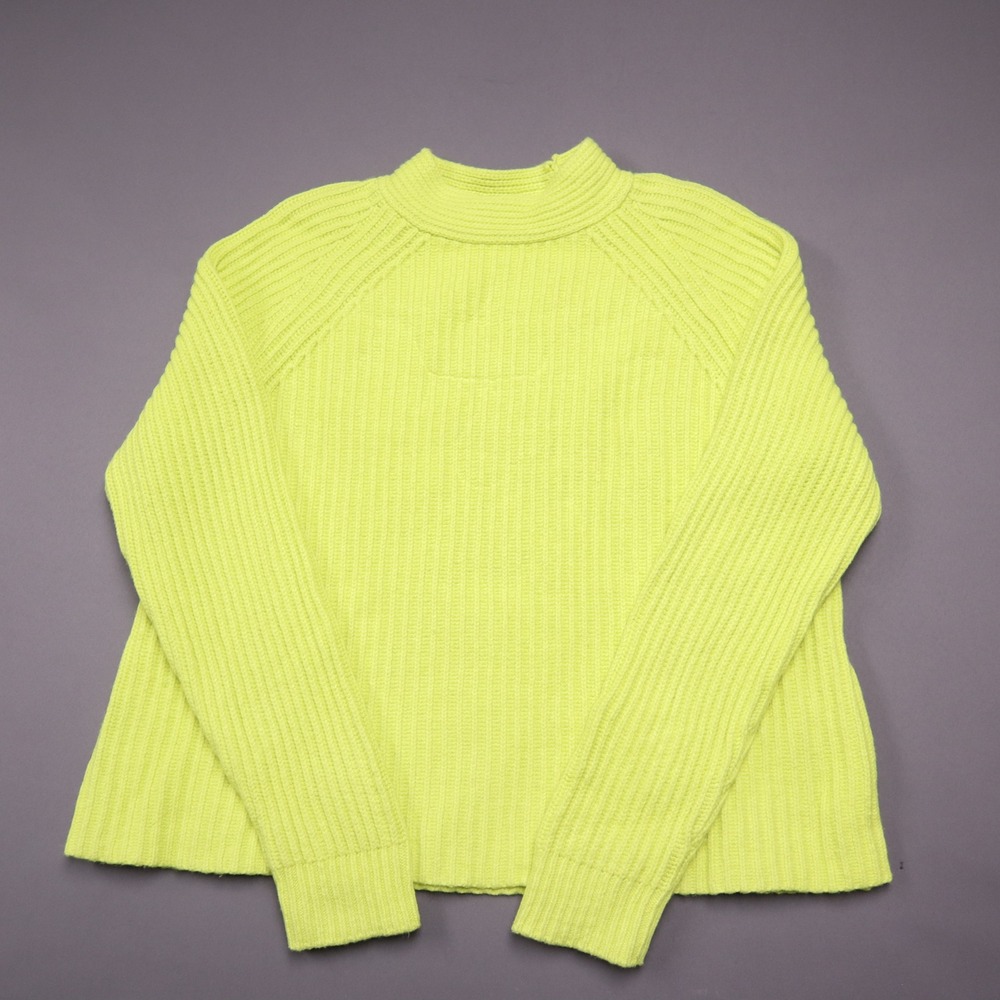 Banana Republic Ribbed Raglan Neon Yellow Mock Neck Sweater Large 518849-01